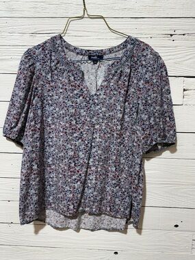 Angels Dusty Blue Floral Short-Sleeve Blouse